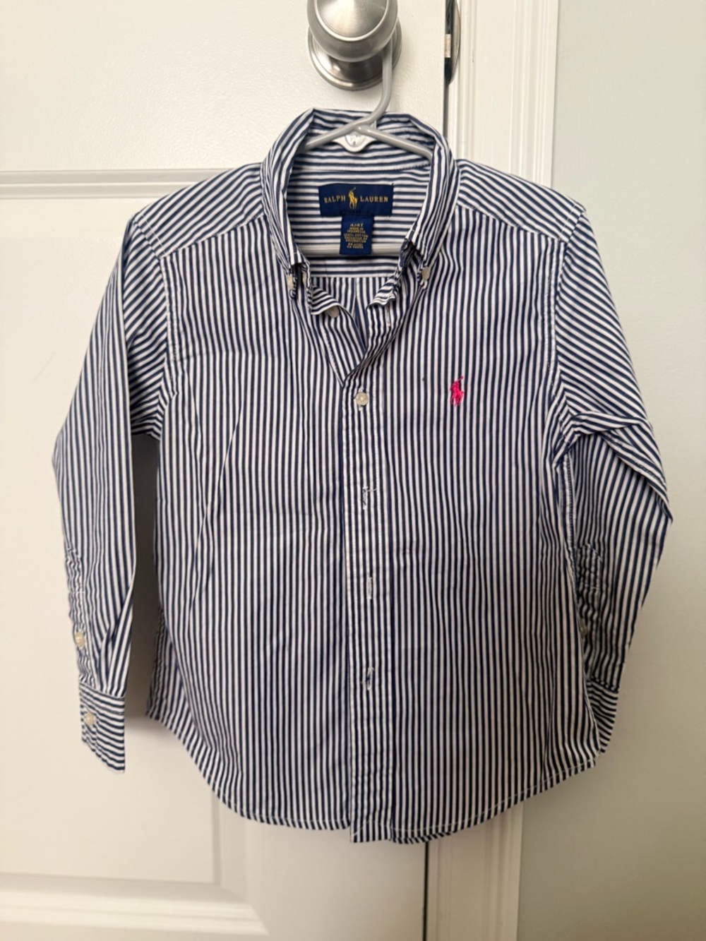 Boys Ralph Lauren Navy and White Striped Button-Down Shirt - 4T